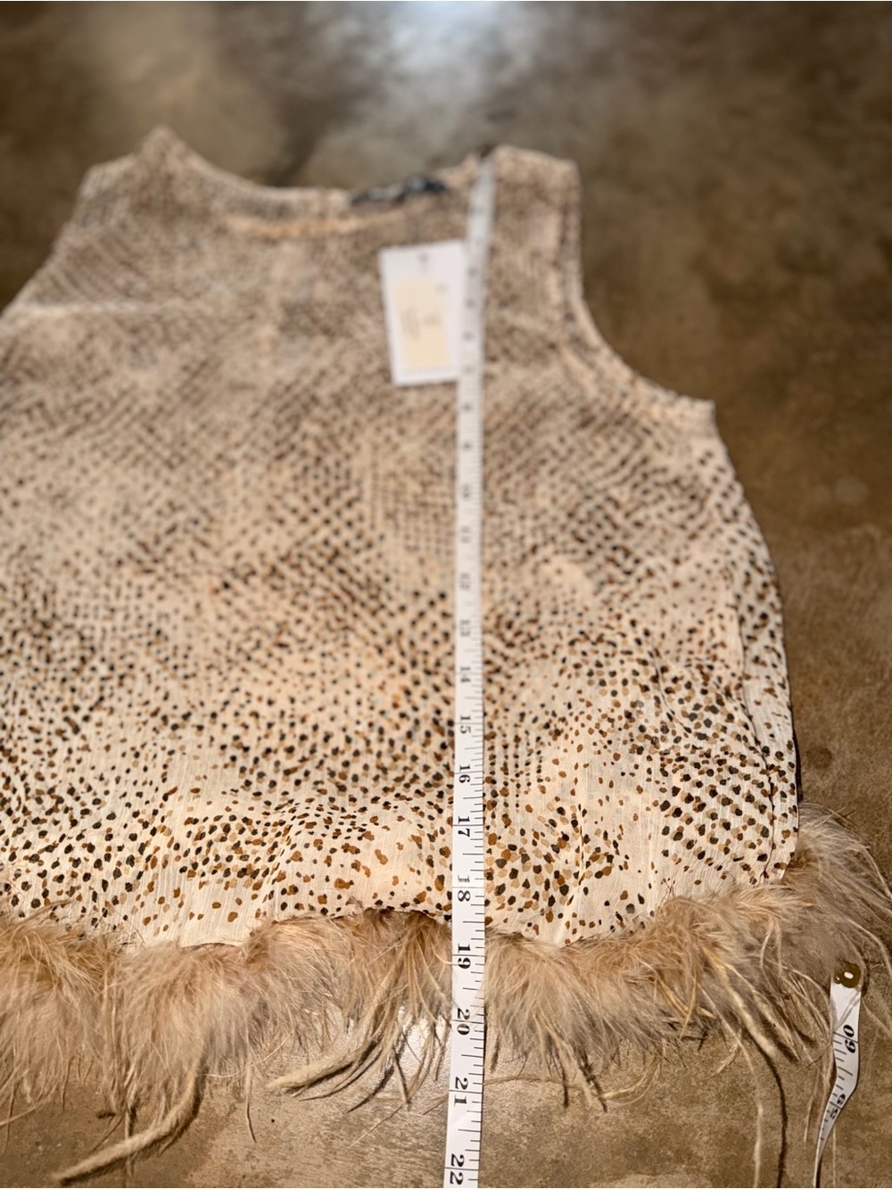 Blue B Feather Trim Speckled Sheer Crop Top NWT Small Statement Piece - Picture 5 of 7